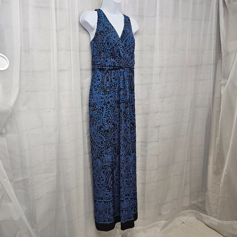 Chaps Dress Maxi Sleeveless Blue Black Paisley Grunge Boho Festival M - Picture 5 of 13